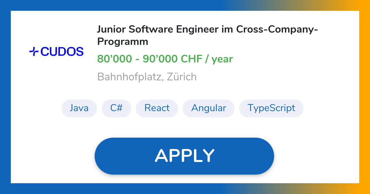 Junior Software Engineer im Job in Zürich M&F