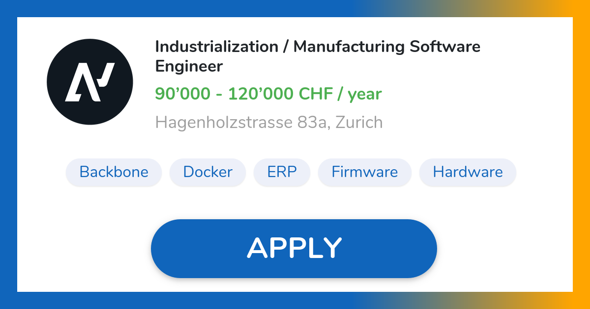 Industrialization / Manufacturing Software Engineer Job in Zurich