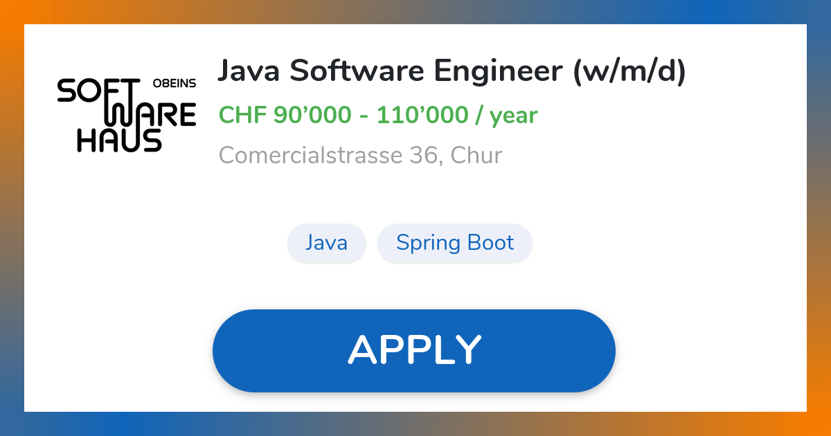 Java Software Engineer (w/m/d) Job in Chur | 08EINS Softwarehaus